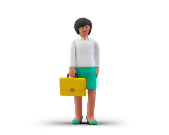 Femme affaires, debout, à, mallette  3D Illustration