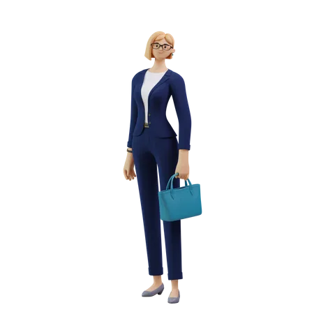 Femme d'affaires debout avec sac à main  3D Illustration