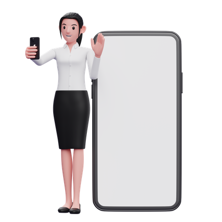 Femme d'affaires debout tout en passant un appel vidéo et en agitant la main  3D Icon