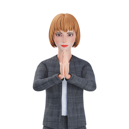 Une femme d'affaires fait un geste de namaste  3D Illustration
