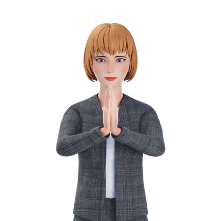 Une femme d'affaires fait un geste de namaste  3D Illustration