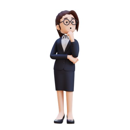 Femme d'affaires en costume réfléchissant, les bras croisés et regardant vers le haut à gauche  3D Icon