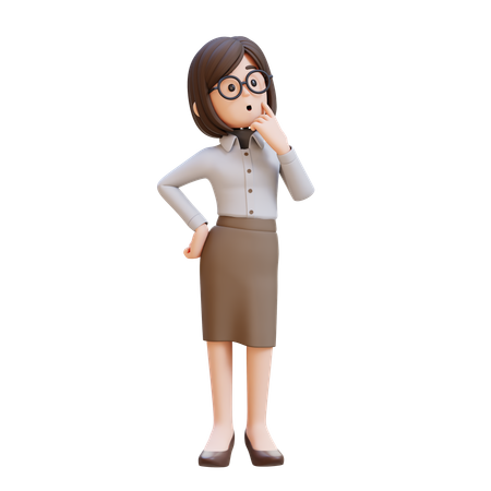 Femme d'affaires en costume réfléchissant en levant les yeux  3D Icon