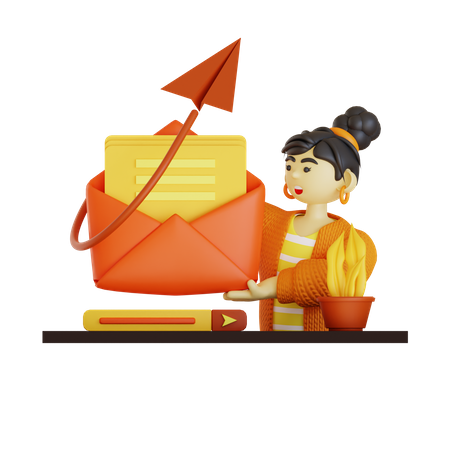 Femme d'affaires envoyant du courrier  3D Illustration