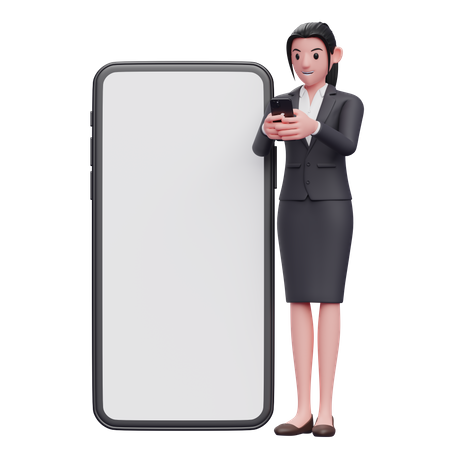 Femme d'affaires envoyant des SMS au téléphone  3D Illustration