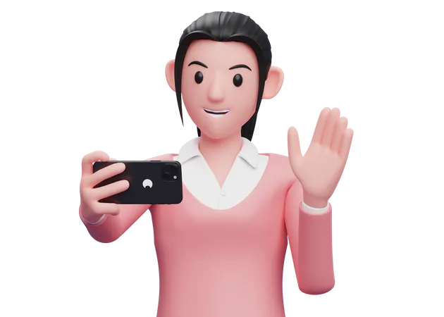Femme d'affaires effectuant un appel vidéo  3D Illustration
