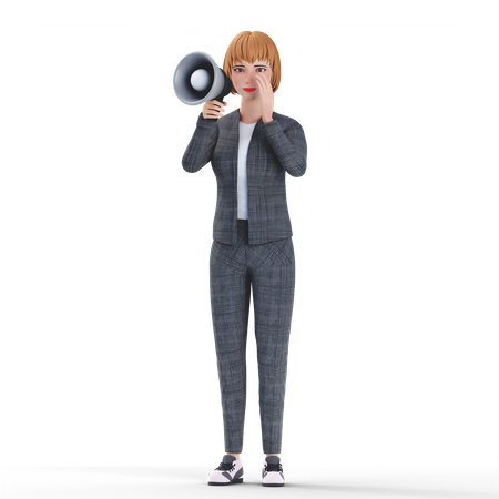 Femme d'affaires faisant du marketing par mégaphone  3D Illustration