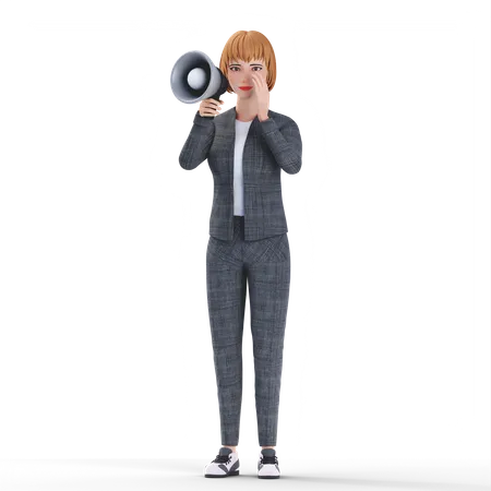 Femme d'affaires faisant du marketing par mégaphone  3D Illustration