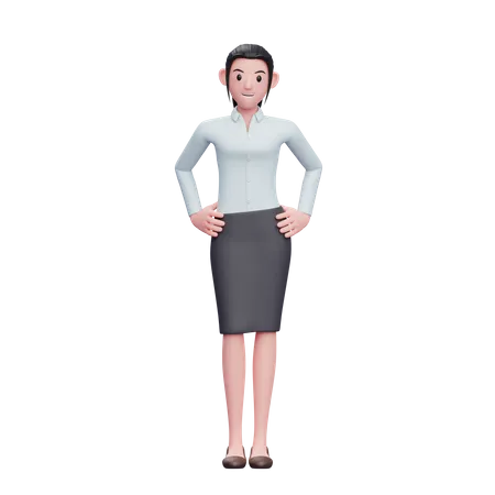 Femme d'affaires heureuse avec la main sur la taille  3D Illustration