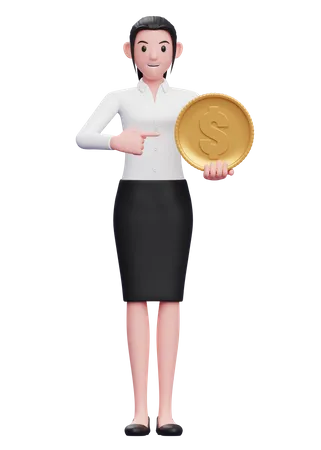 Femme affaires, tenue, pièce dollar  3D Illustration