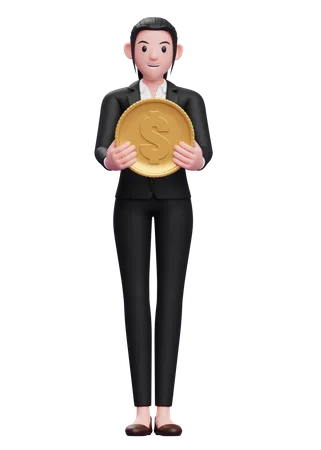 Femme affaires, tenue, pièce dollar  3D Illustration