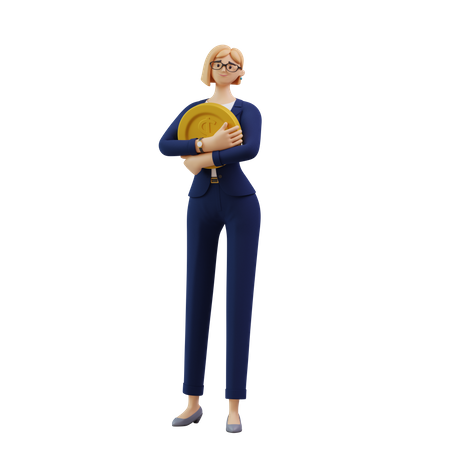 Femme affaires, tenue, pièce dollar  3D Illustration