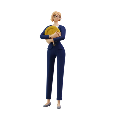 Femme affaires, tenue, pièce dollar  3D Illustration