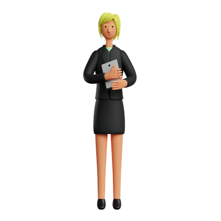 Femme d'affaires tenant un ordinateur portable  3D Illustration