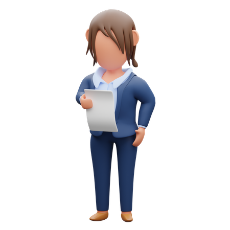 Femme affaires, tenue, papier  3D Illustration