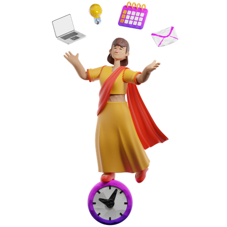Femme d'affaires indienne gérant son temps  3D Icon