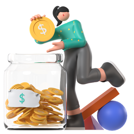 Une femme d'affaires investit dans Saving Jar  3D Illustration