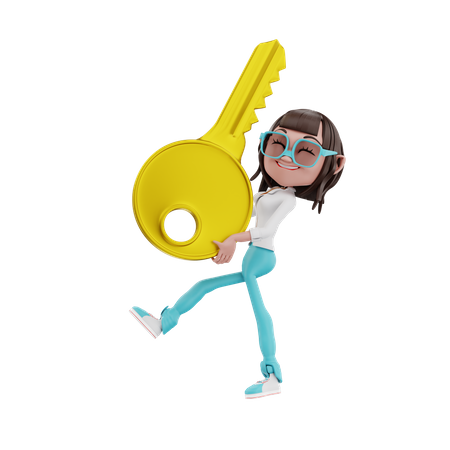 Femme d'affaires soulève la clé  3D Illustration