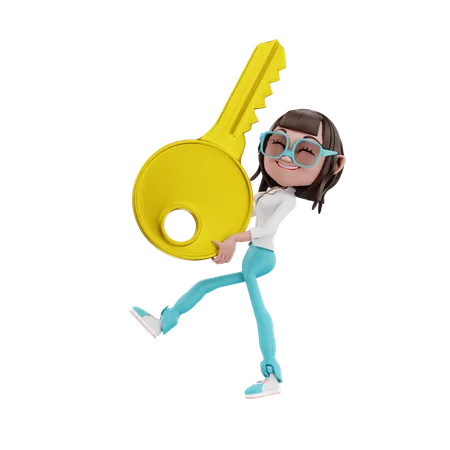 Femme d'affaires soulève la clé  3D Illustration