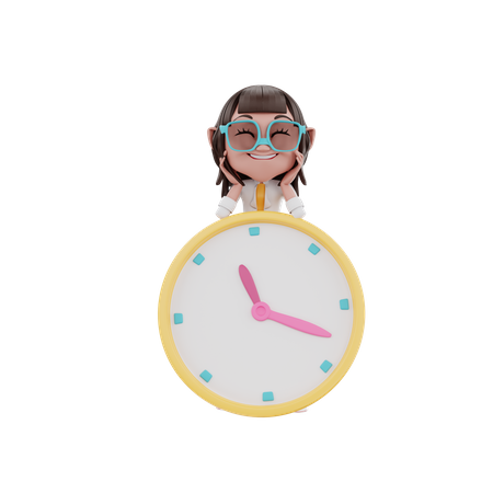 Joue de main de femme d'affaires avec l'horloge  3D Illustration