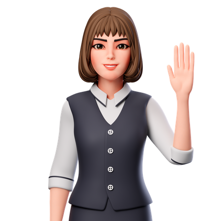 Femme d'affaires montrant la main droite levée  3D Icon