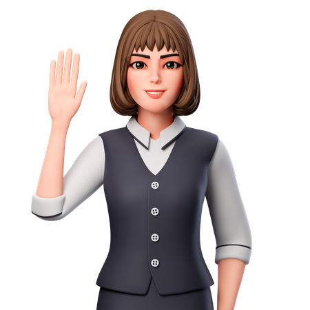 Femme d'affaires montrant la main gauche levée  3D Icon