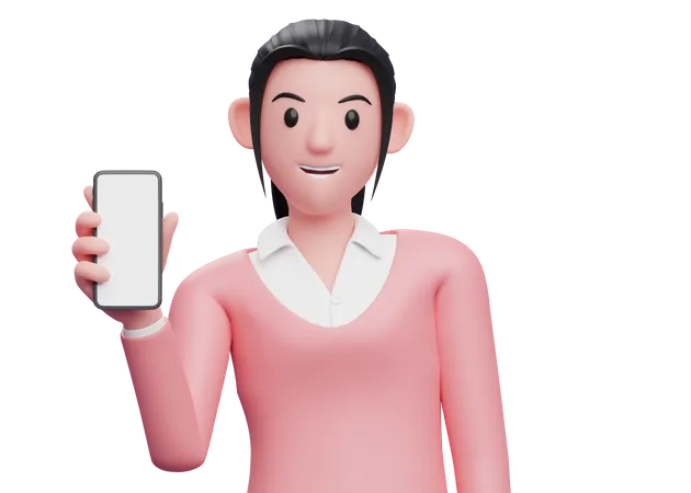Femme d'affaires montrant l'écran du téléphone  3D Illustration