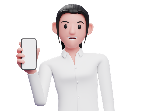 Femme d'affaires montrant l'écran du téléphone  3D Icon