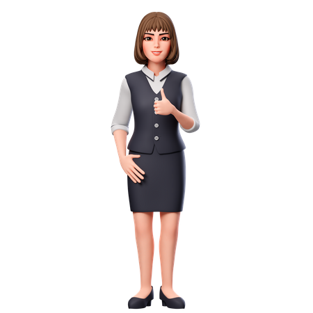 Femme Affaires, Montrant, Thumbs Up, Geste Main, Utilisation, Main Droite  3D Illustration