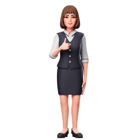 Femme Affaires, Montrant, Thumbs Up, Geste Main, Utilisation, Main Gauche  3D Illustration