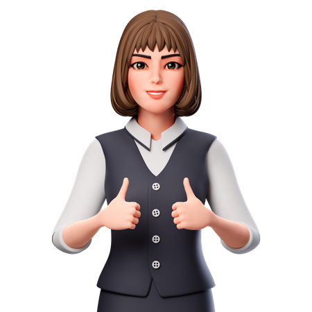 Femme Affaires, Montrant, Thumbs Up, Main, Geste, Utilisation, Deux, Mains  3D Illustration