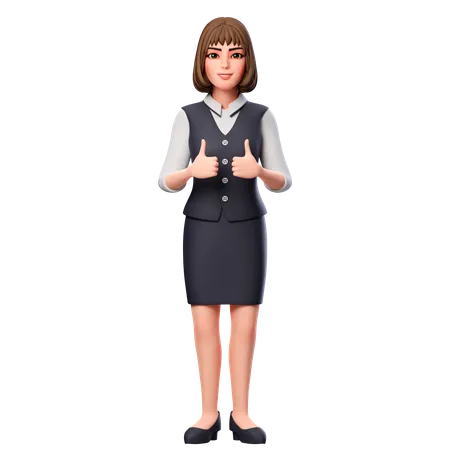 Femme Affaires, Montrant, Thumbs Up, Main, Geste, Utilisation, Deux, Main  3D Illustration