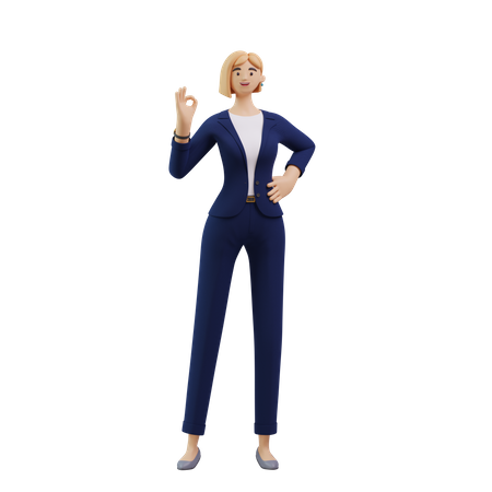 Femme d'affaires montrant un super signe  3D Illustration