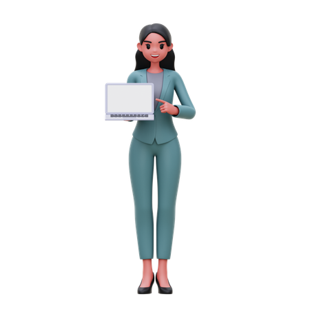 Femme affaires, projection, écran ordinateur portable  3D Illustration