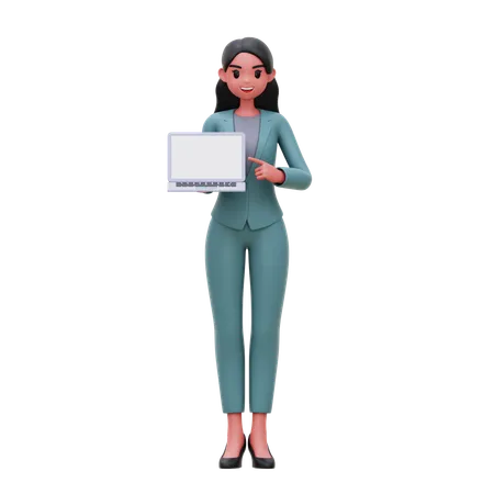 Femme affaires, projection, écran ordinateur portable  3D Illustration