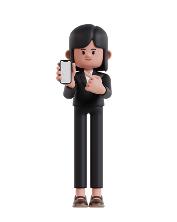 Femme d'affaires montrant l'écran mobile  3D Illustration