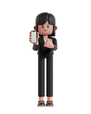 Femme d'affaires montrant l'écran mobile  3D Illustration