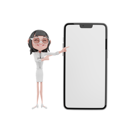 Femme d'affaires montrant un écran mobile vierge  3D Illustration
