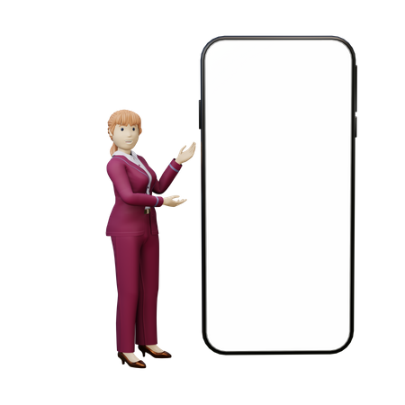 Femme d'affaires montrant un espace vide mobile  3D Icon