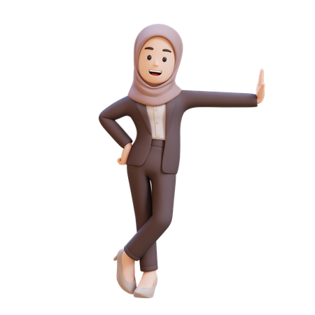 Femme d'affaires musulmane allongée sur un mur transparent  3D Illustration