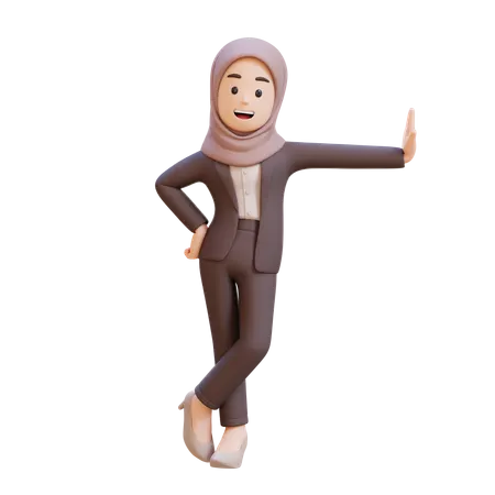 Femme d'affaires musulmane allongée sur un mur transparent  3D Illustration