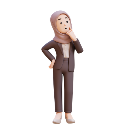 Femme d'affaires musulmane réfléchissant en levant les yeux  3D Icon