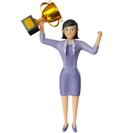 Femme d'affaires obtenant le trophée  3D Illustration