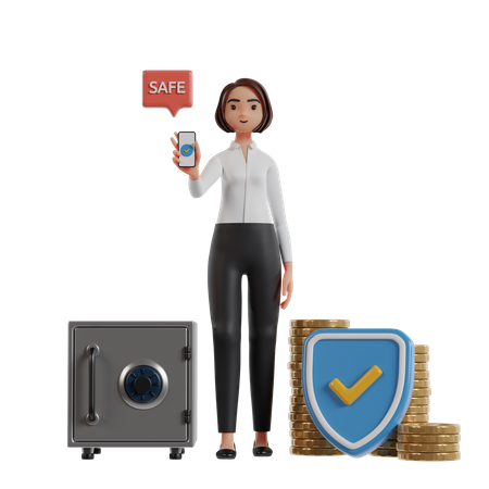 Femme d'affaires proposant une application mobile d'assurance financière  3D Illustration