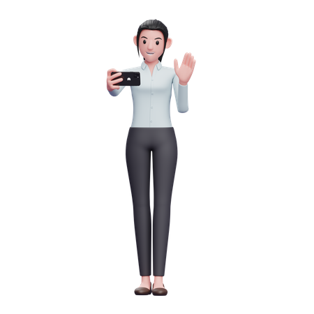 Femme d'affaires participant à un appel vidéo  3D Illustration