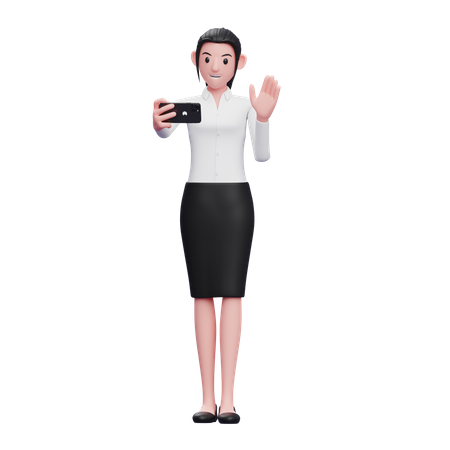 Femme d'affaires participant à un appel vidéo  3D Illustration
