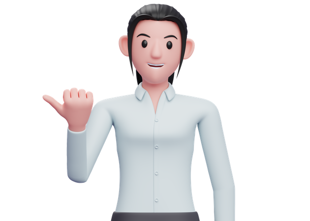 Femme d'affaires pointant avec le pouce de côté  3D Illustration