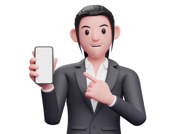 Femme d'affaires pointant le téléphone portable en main  3D Icon