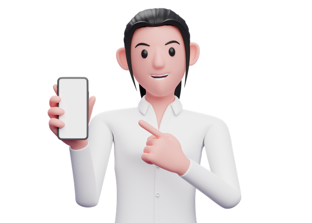 Femme d'affaires pointant le téléphone portable en main  3D Icon