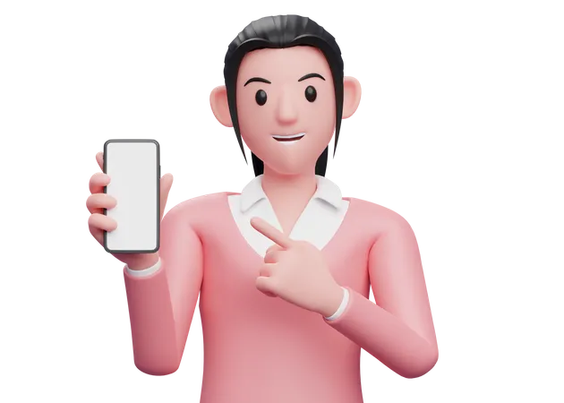 Femme d'affaires pointant le téléphone portable en main  3D Illustration